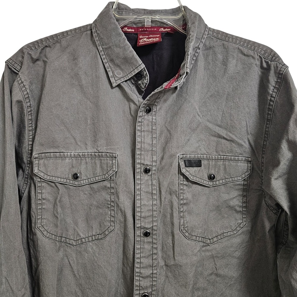 Indian Motorcycle Button Down Shirt Mens Sm Grey Cotton Twill Moto‎ Biker Rugged